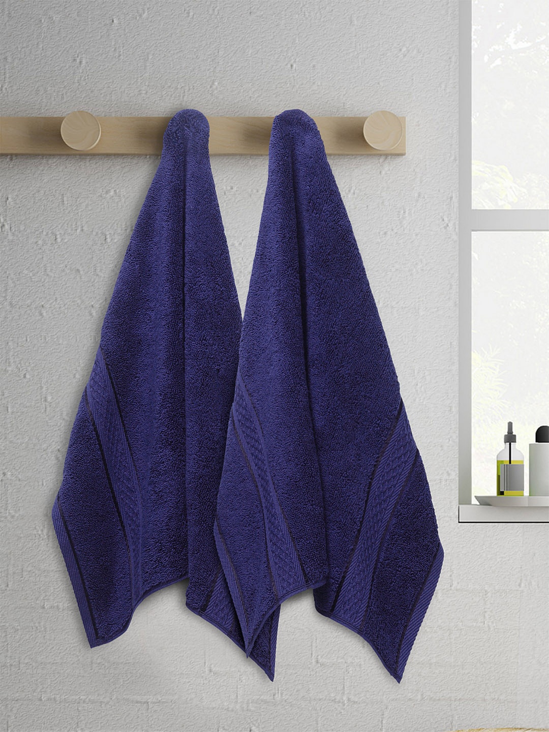 

Trident Unisex Set Of 2 Blue Solid 650 GSM Indulgence Hand Towels