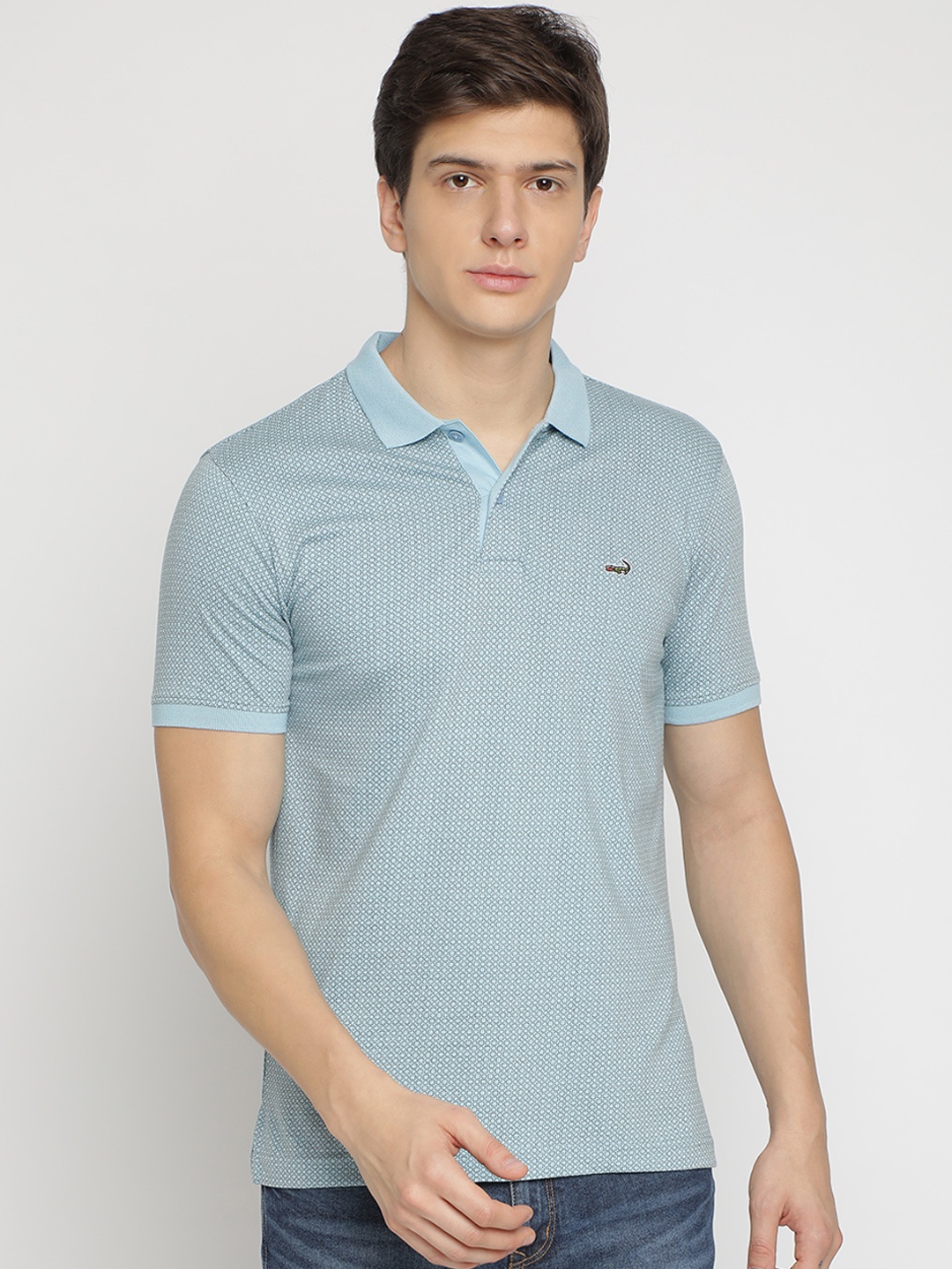 

Crocodile Men Blue Printed Polo Collar T-shirt