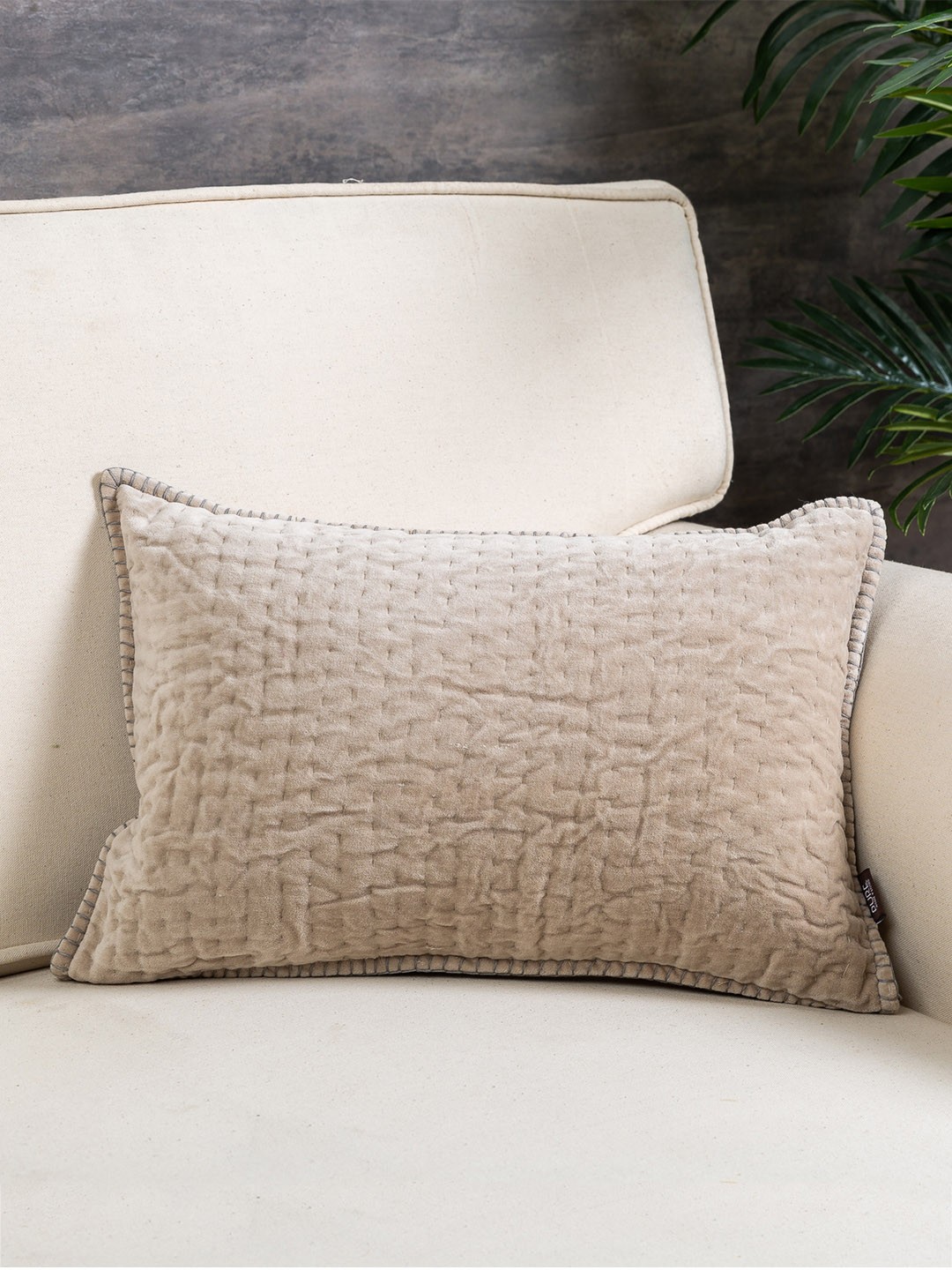 

Pure Home and Living Beige Set of Single Self Design Rectangle Cushion Cover