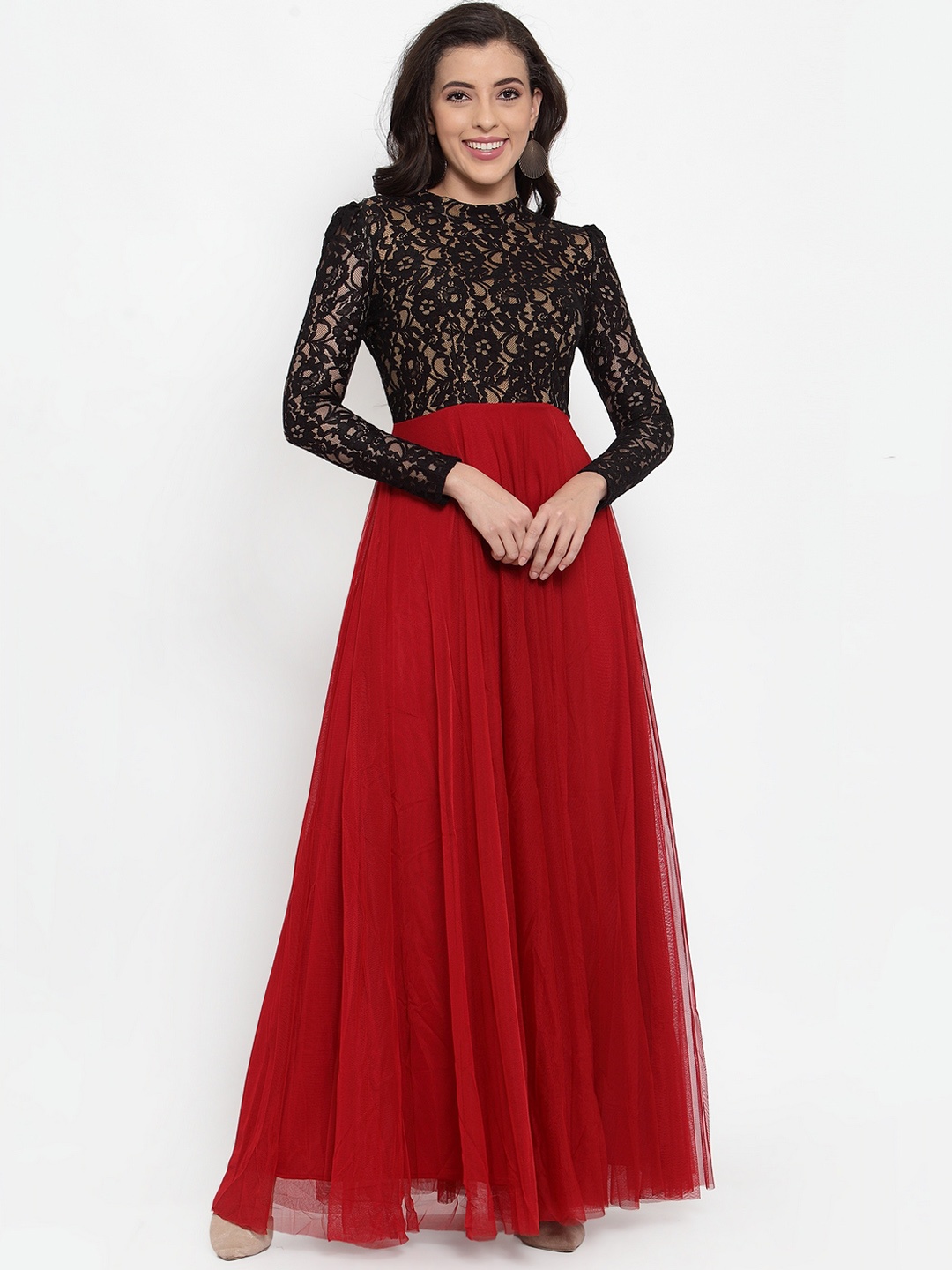 

Just Wow Women Maroon Self Design Maxi Dress