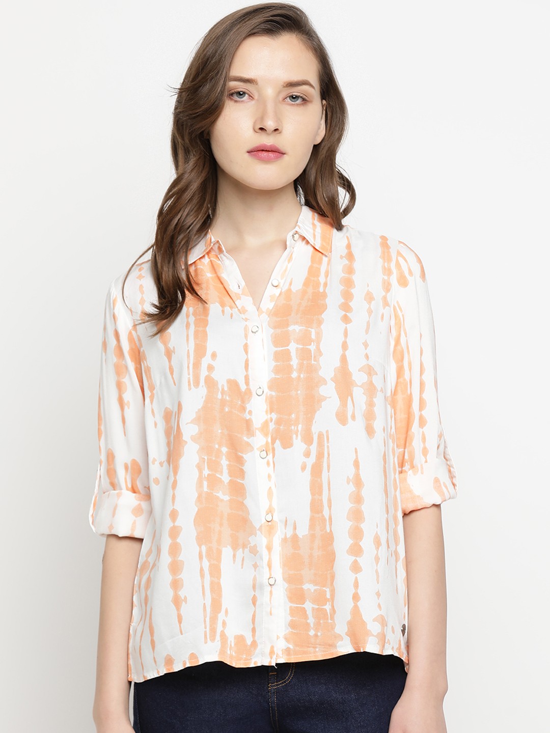 

Pepe Jeans Women Orange & Off-White Printed Casual Shirt