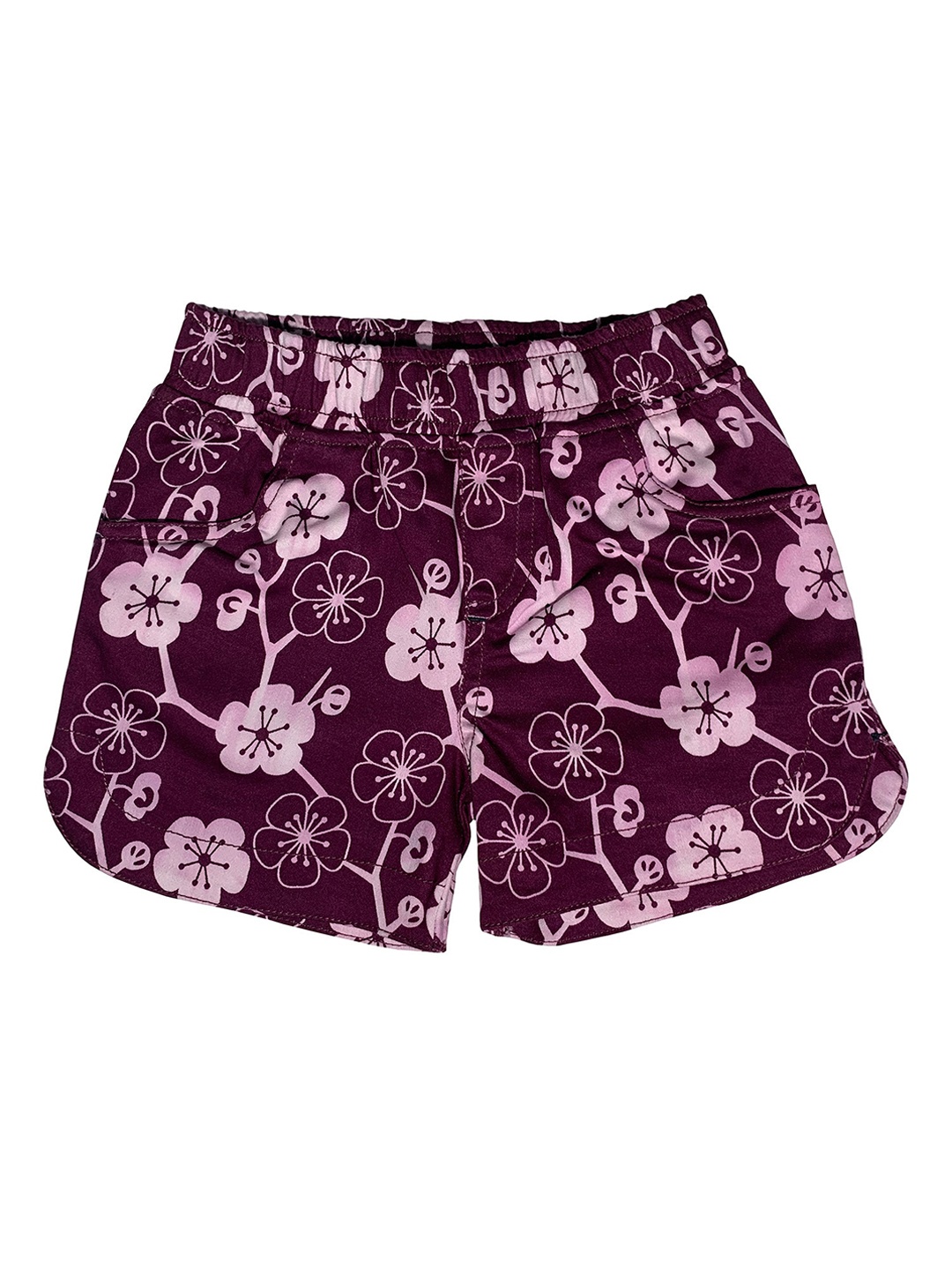 

KiddoPanti Girls Maroon Floral Print Regular Fit Hot Pants