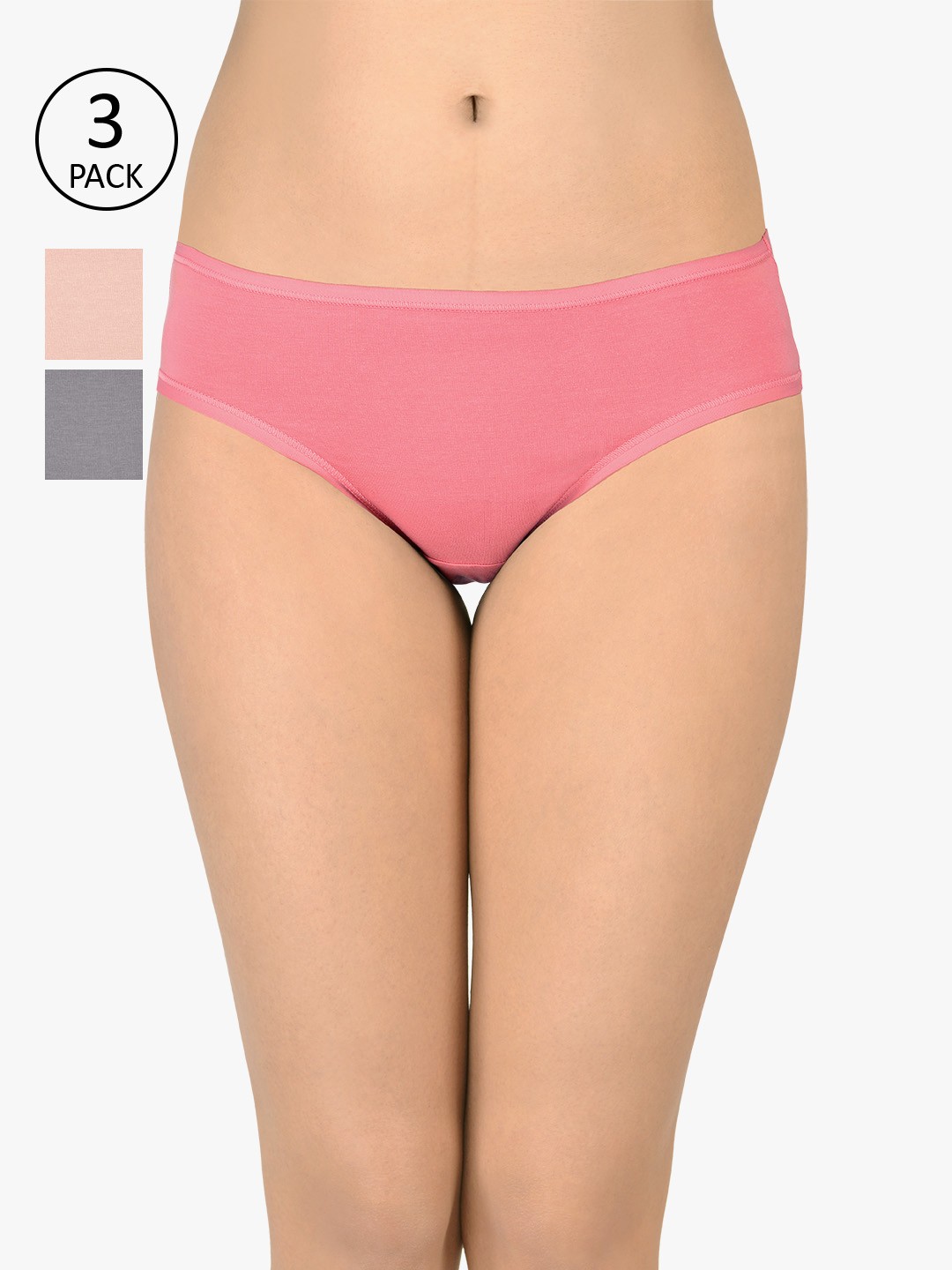 

Amante Women Solid Pack of 3 Low Rise Bikini Briefs PPK33002, Pink