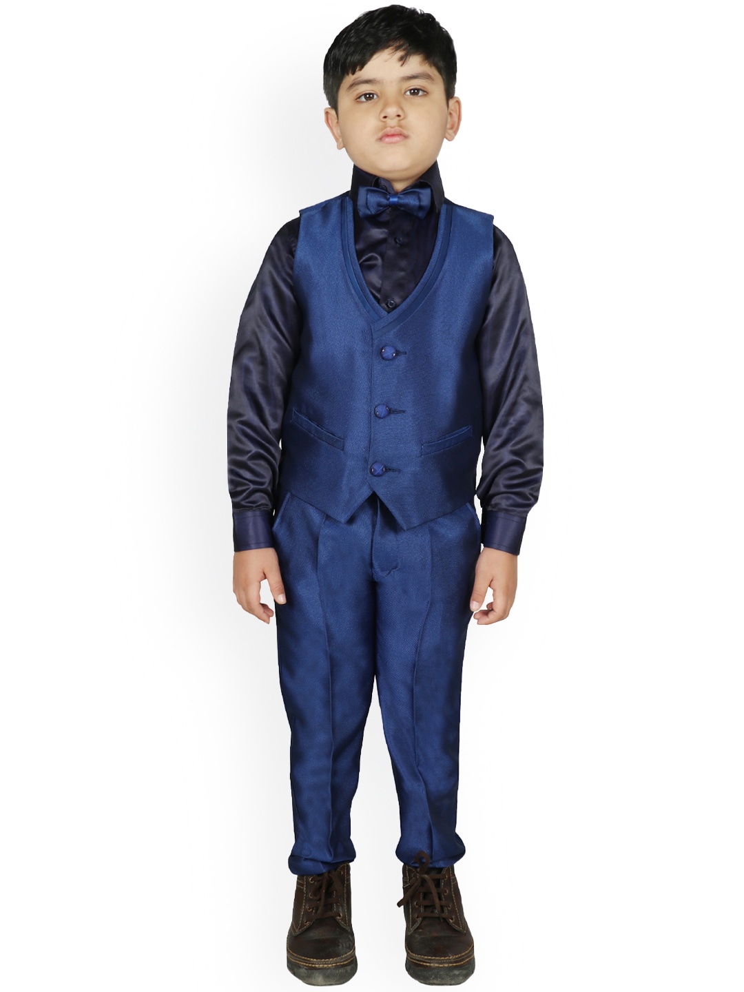 

SG YUVRAJ Boys Blue Solid Single-Breasted Partywear Suit Set
