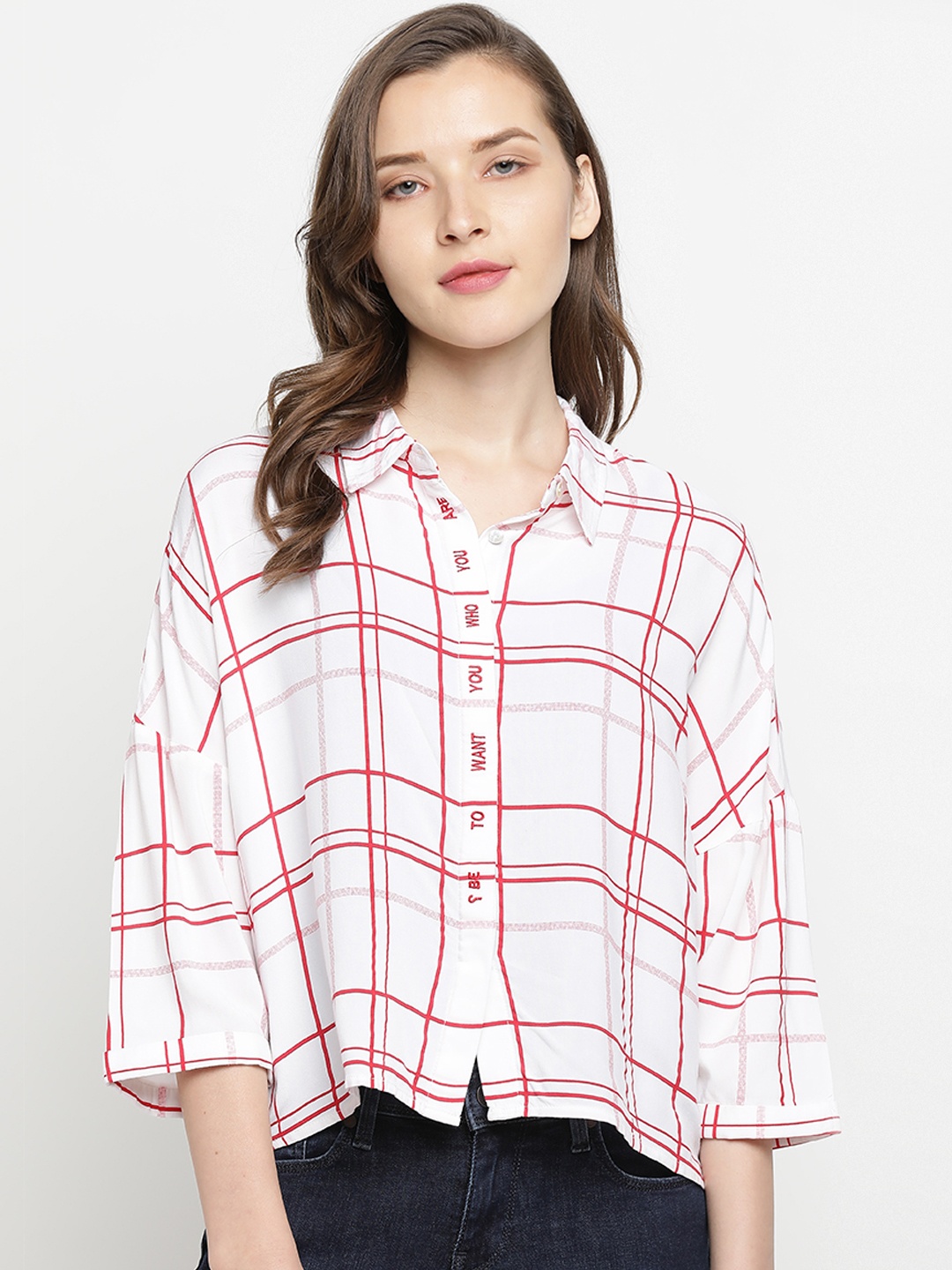 

Pepe Jeans Women White & Red Boxy Checked Casual Shirt