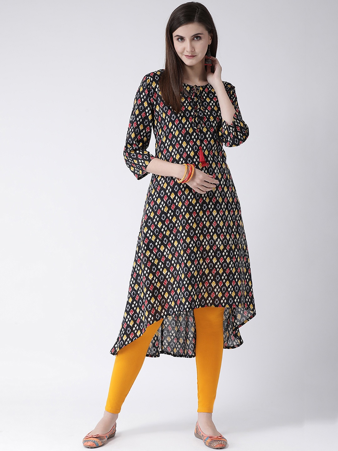 

Span Women Black & Yellow Printed A-Line Kurta