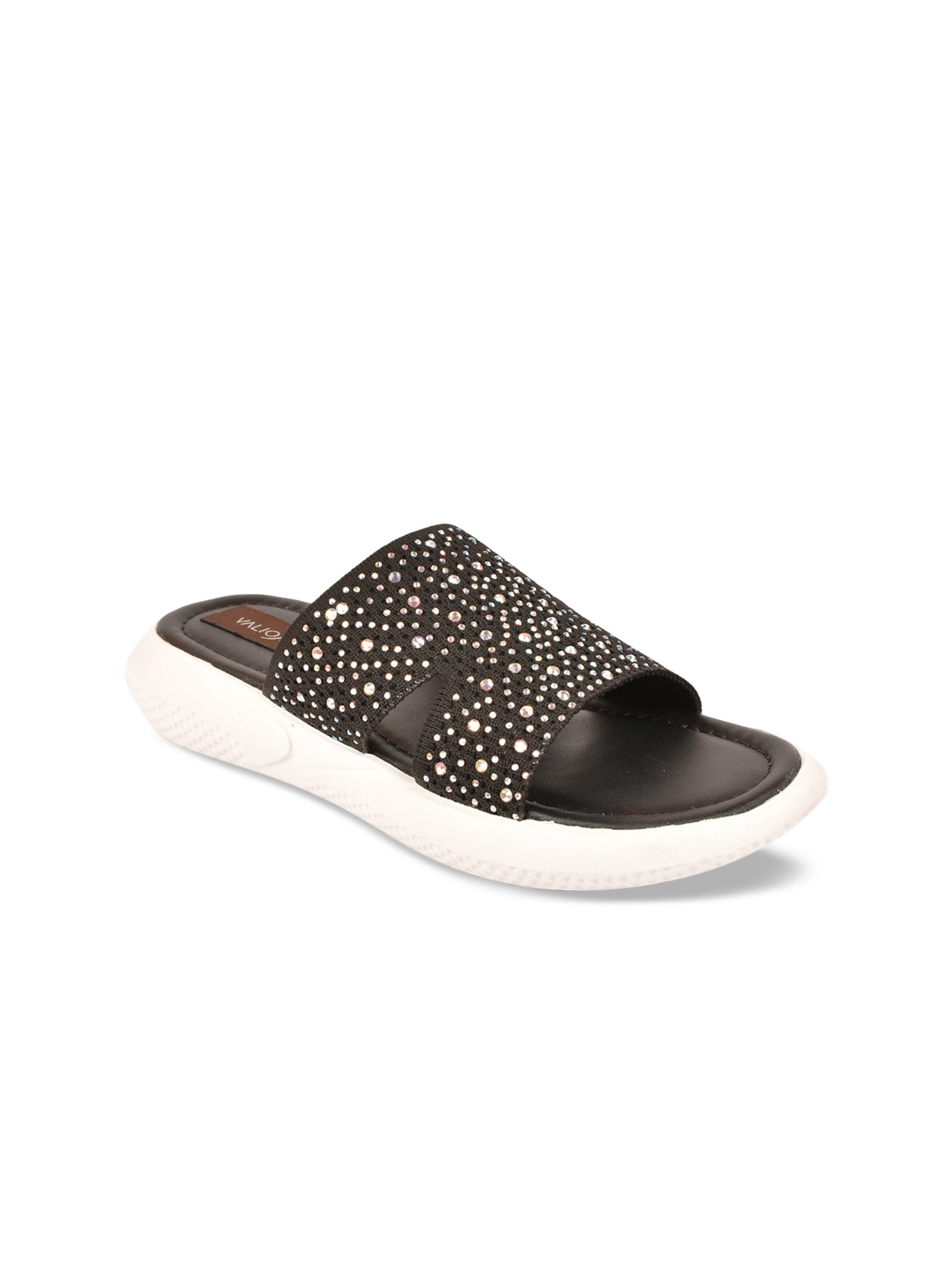 

VALIOSAA Women Black Woven Design Embellished Heels