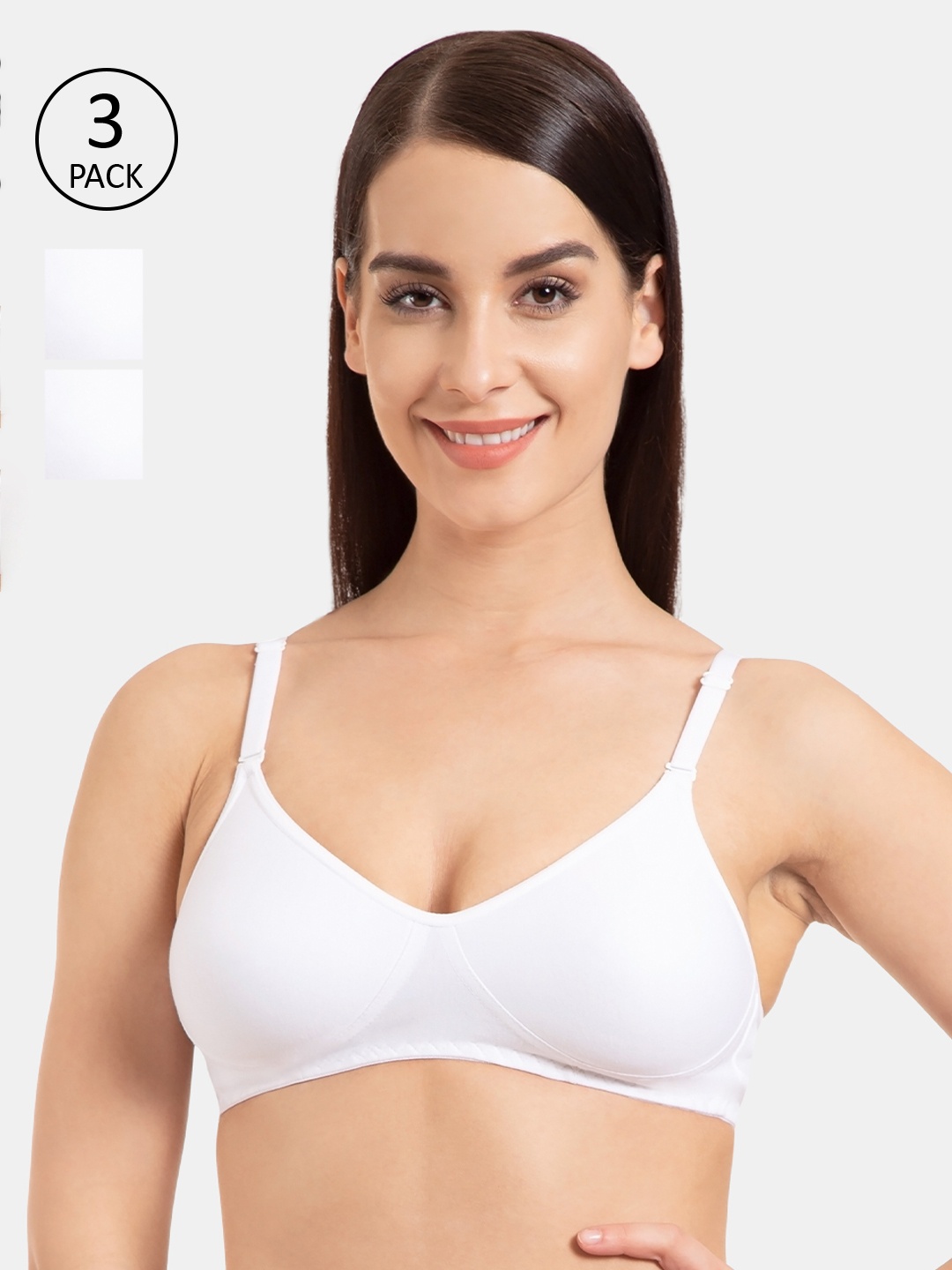 

Souminie Pack of 3 White Solid Non-Wired Non Padded T-shirt Bra