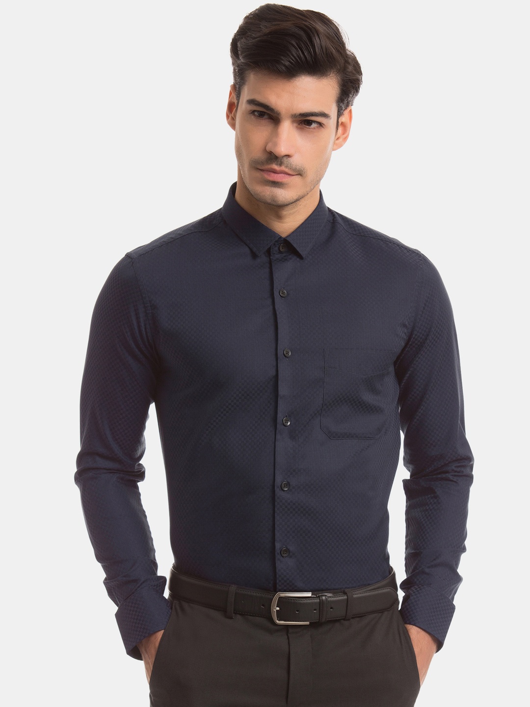 

U.S. Polo Assn. Men Blue Regular Fit Self Design Formal Shirt