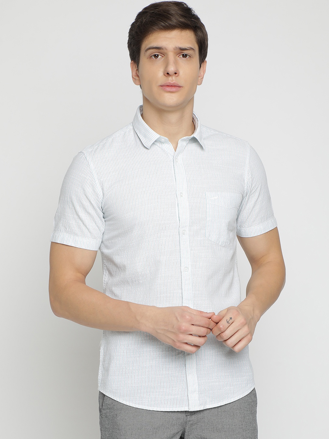

Crocodile Men Blue Striped Slim Fit Casual Shirt