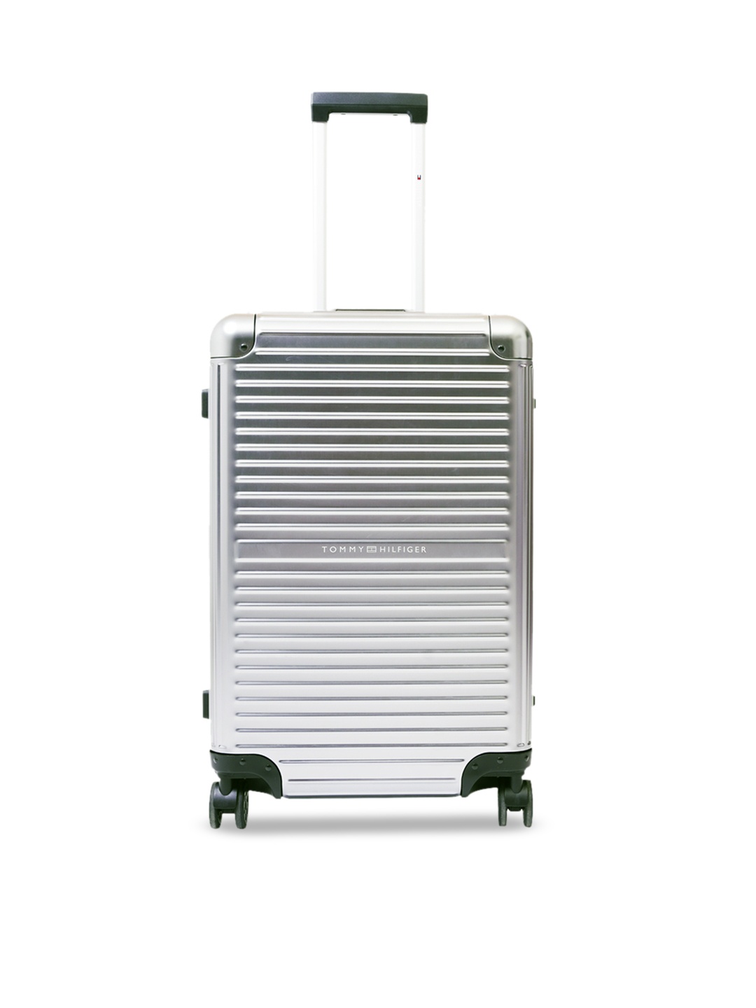 

Tommy Hilfiger Unisex Grey Textured Hard-Sided Medium Trolley Suitcase
