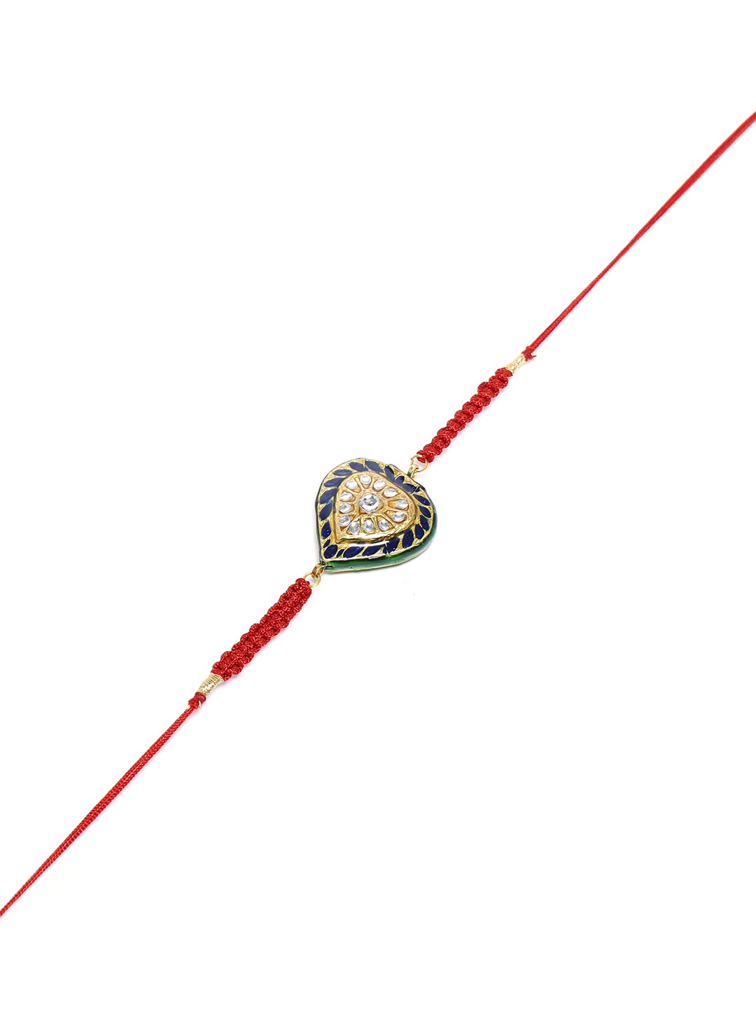 

Shoshaa Gold-Plated Blue & Red Kundan Reversible Meenakari Single Bhai Rakhi