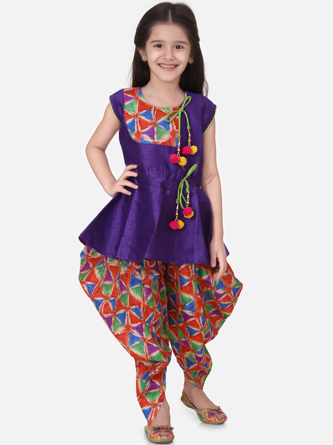 

BownBee Girls Purple & Red Yoke Design Top with Dhoti Pants