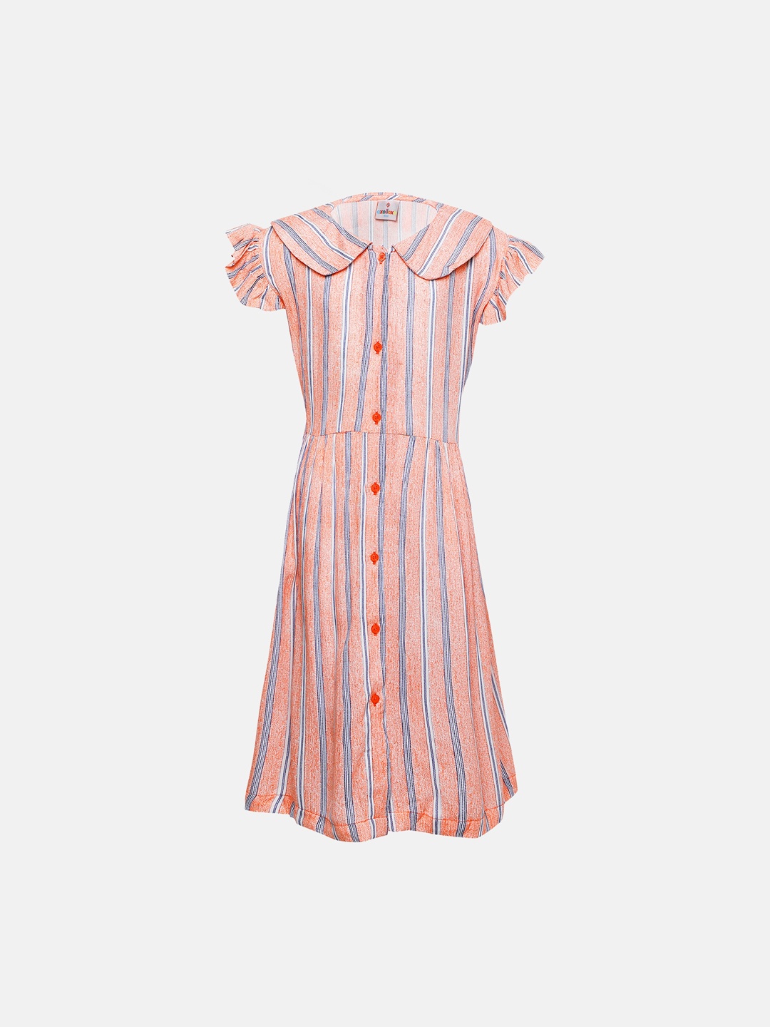 

Oxolloxo Girls Peach-Coloured & Blue Striped A-Line Dress