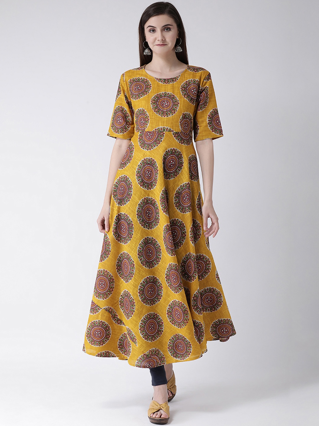 

Span Women Yellow Printed A-Line Kurta