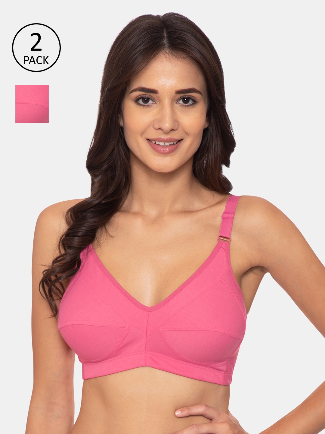 

Souminie Pink Solid Non-Wired Non Padded Minimizer Bra S-132-2PC-DPK-30D