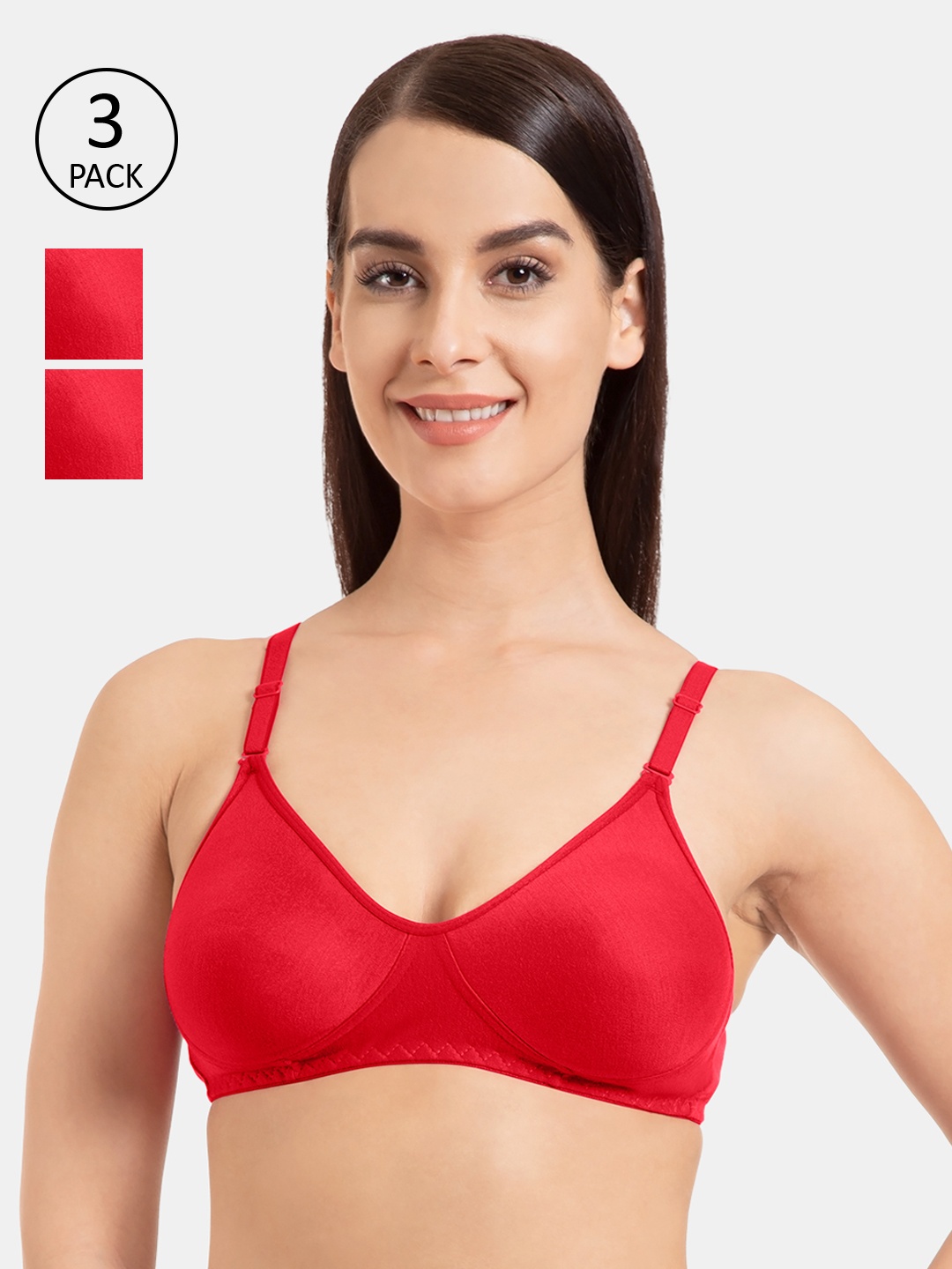 

Souminie Red Solid Pack Of 3 Non-Wired Non Padded T-shirt Bra S-136-3PC-RD-32D