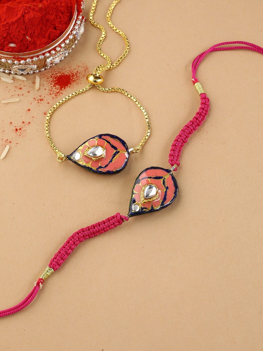 

Shoshaa Men Pink Reversible Meenakari Bhai Bhabhi Rakhi