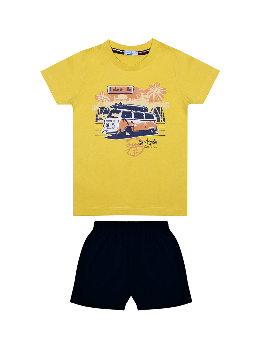 

Luke & Lilly Boys Yellow & Navy Blue Printed T-shirt with Shorts