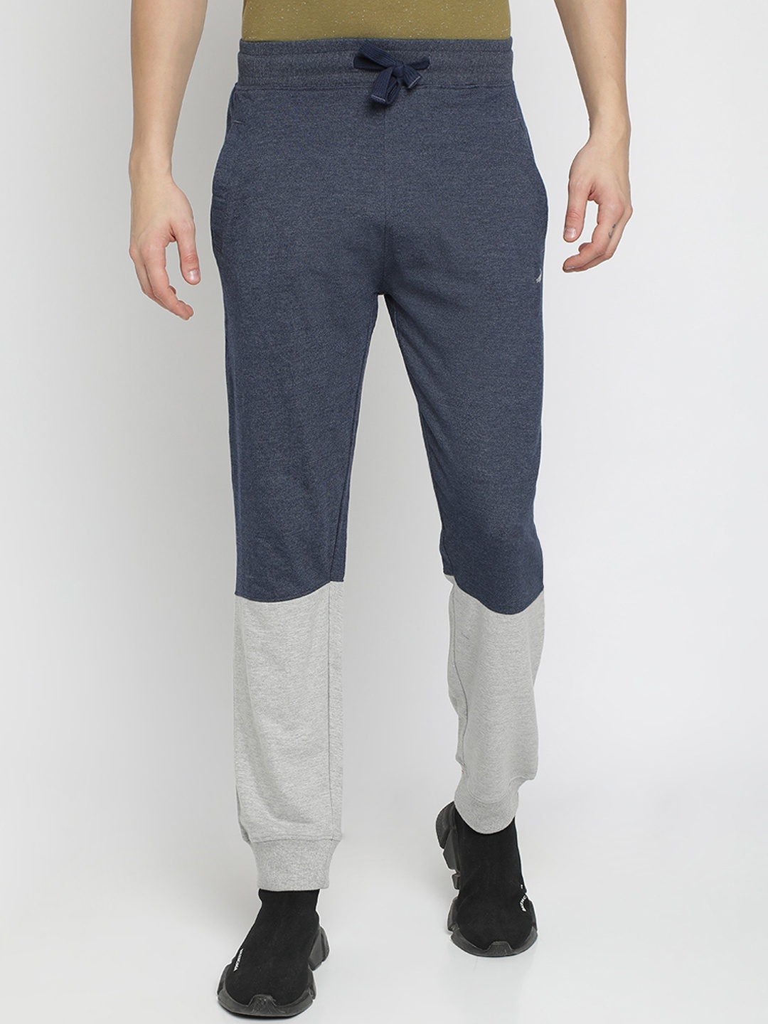 

Crocodile Men Blue & Grey Colurblocked Slim-Fit Joggers