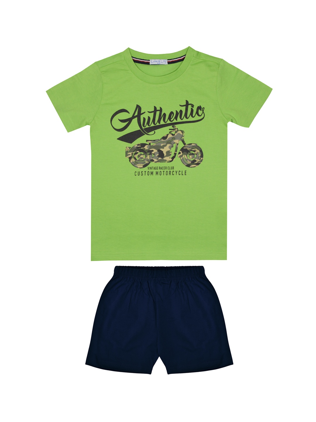 

Luke & Lilly Boys Green & Navy Blue Printed T-shirt with Shorts
