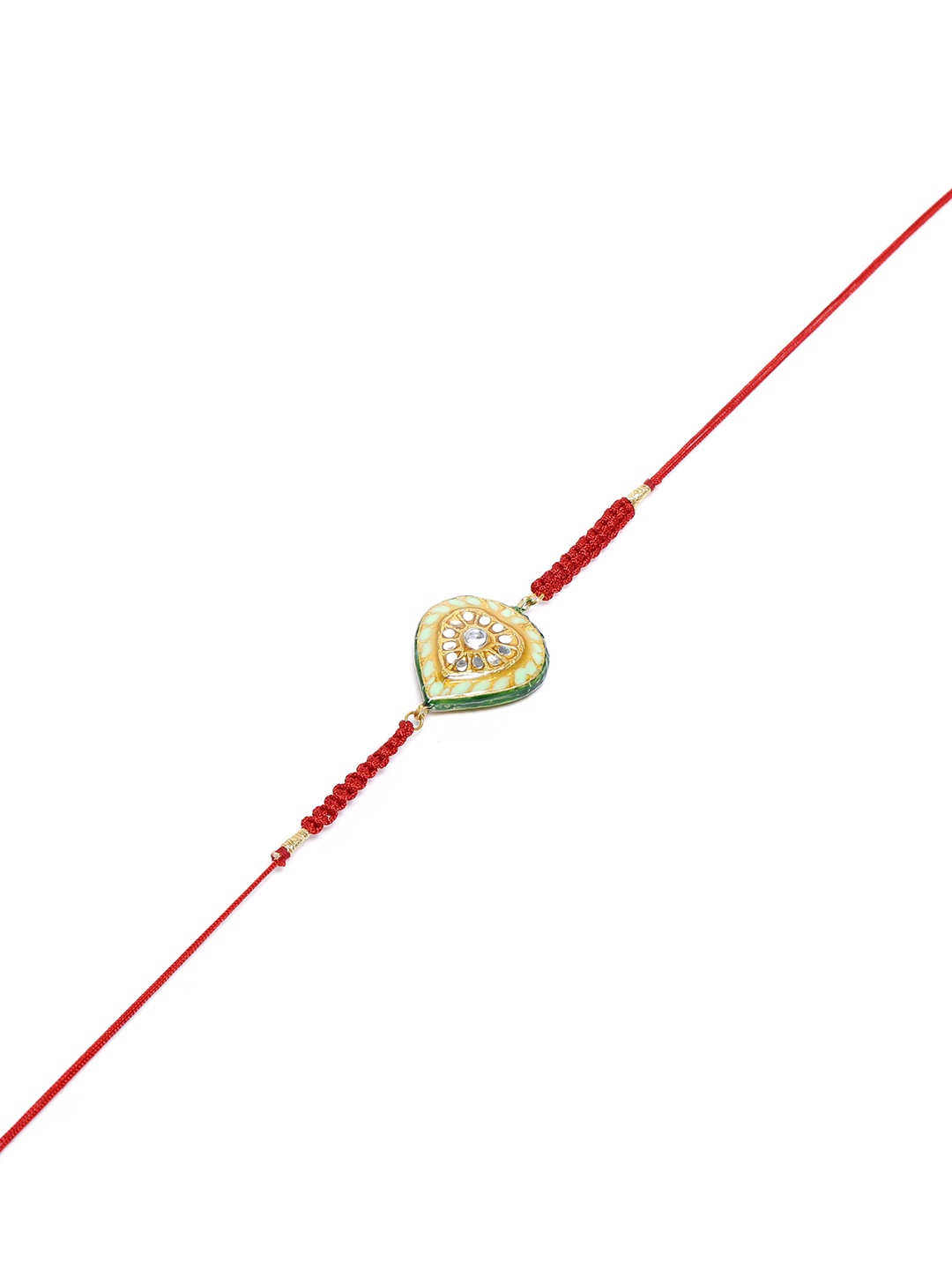 

Shoshaa Gold-Plated Red Thread Kundan Reversible Meenakari Single Bhai Rakhi, Lime green