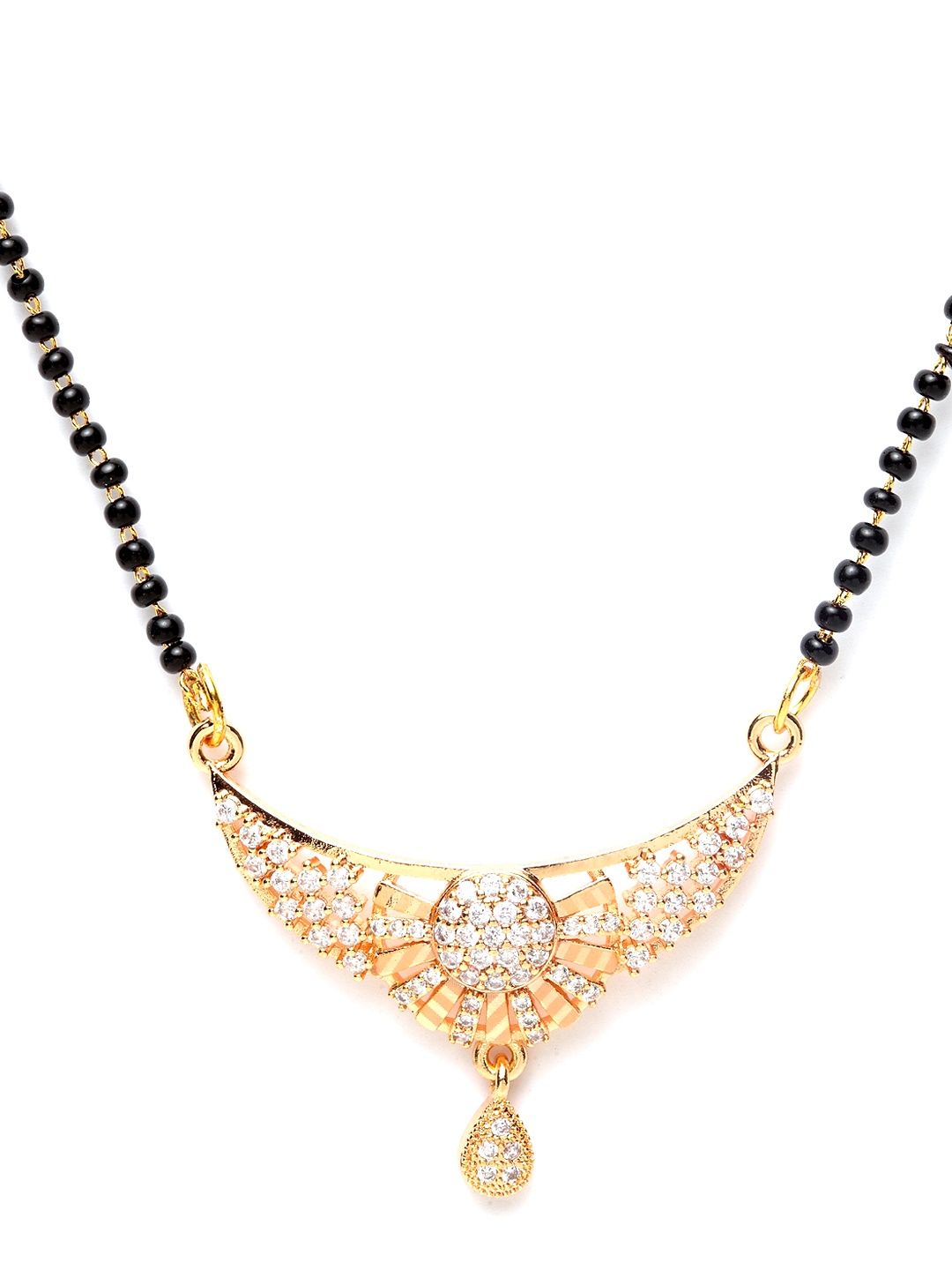 Bhana Fashion Gold-Plated White & Black Beaded AD-Studded Designer Mangalsutra