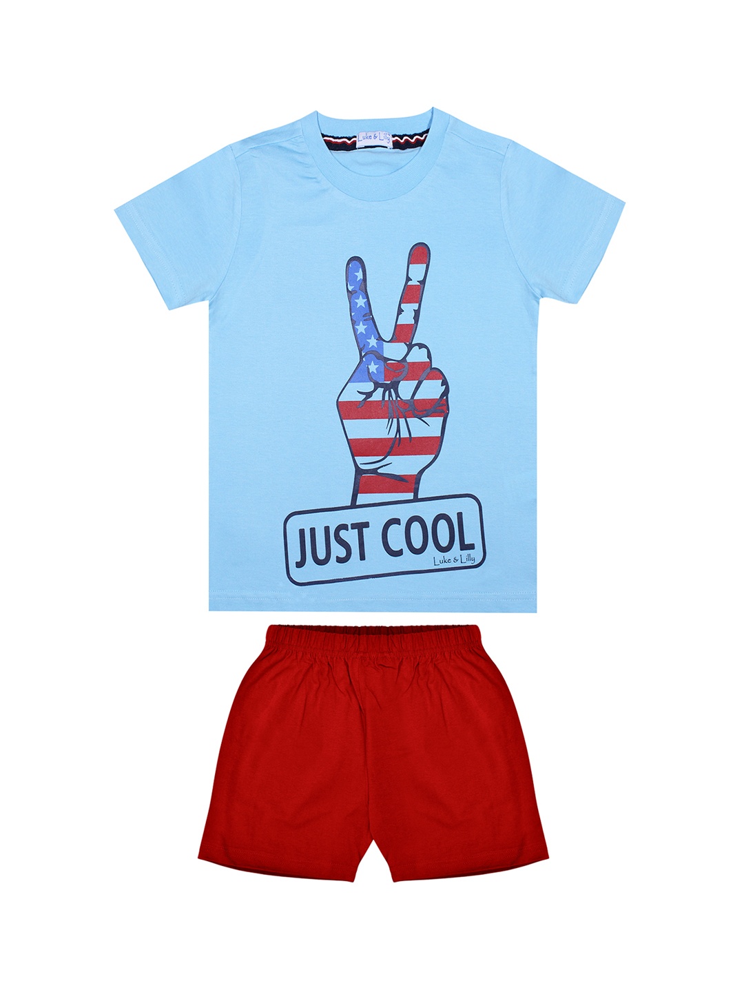 Luke & Lilly Boys Turquoise Blue & Red Printed T-shirt with Shorts