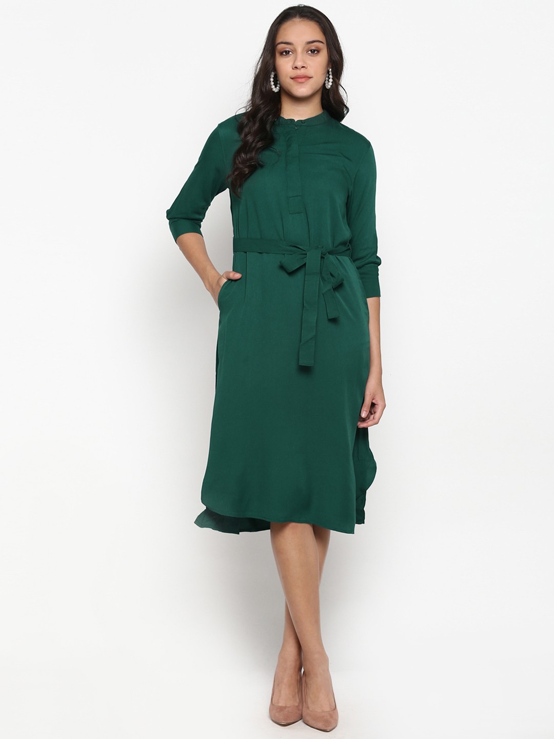 

Mode by Red Tape Women Green Solid A-Line Dress