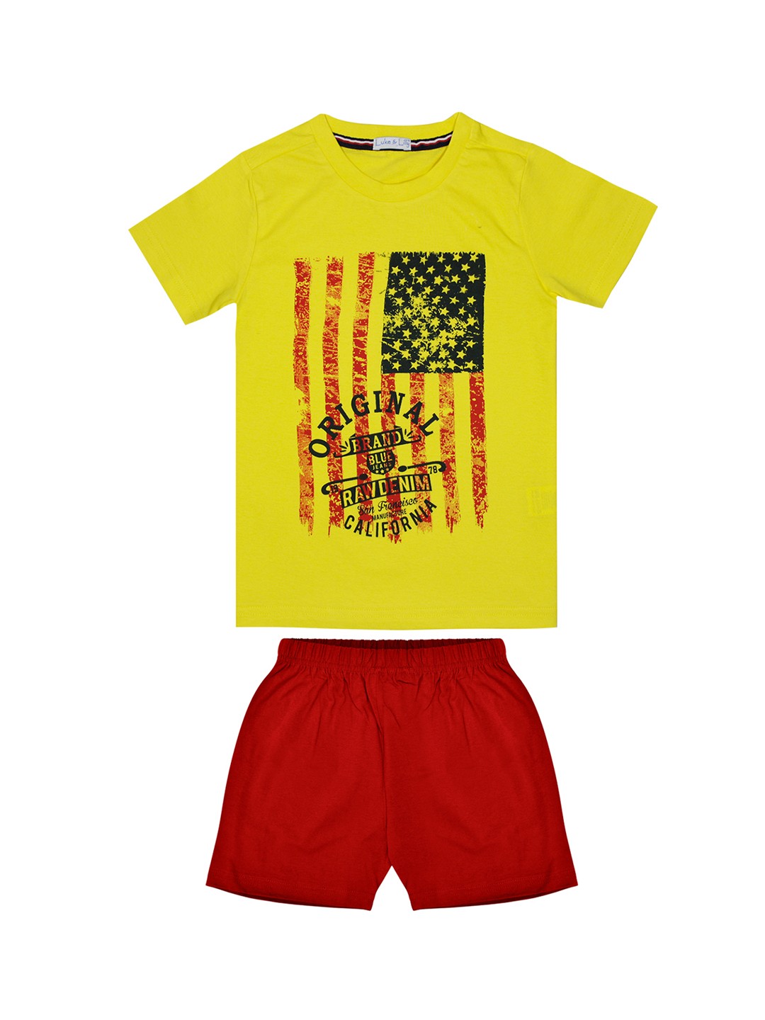 Luke & Lilly Boys Yellow & Red Printed T-shirt with Shorts