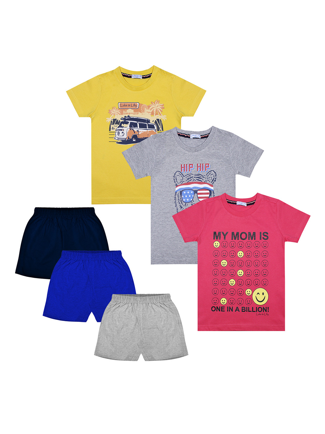 

Luke & Lilly Boys Set of 3 Printed T-shirt with Shorts, Multi
