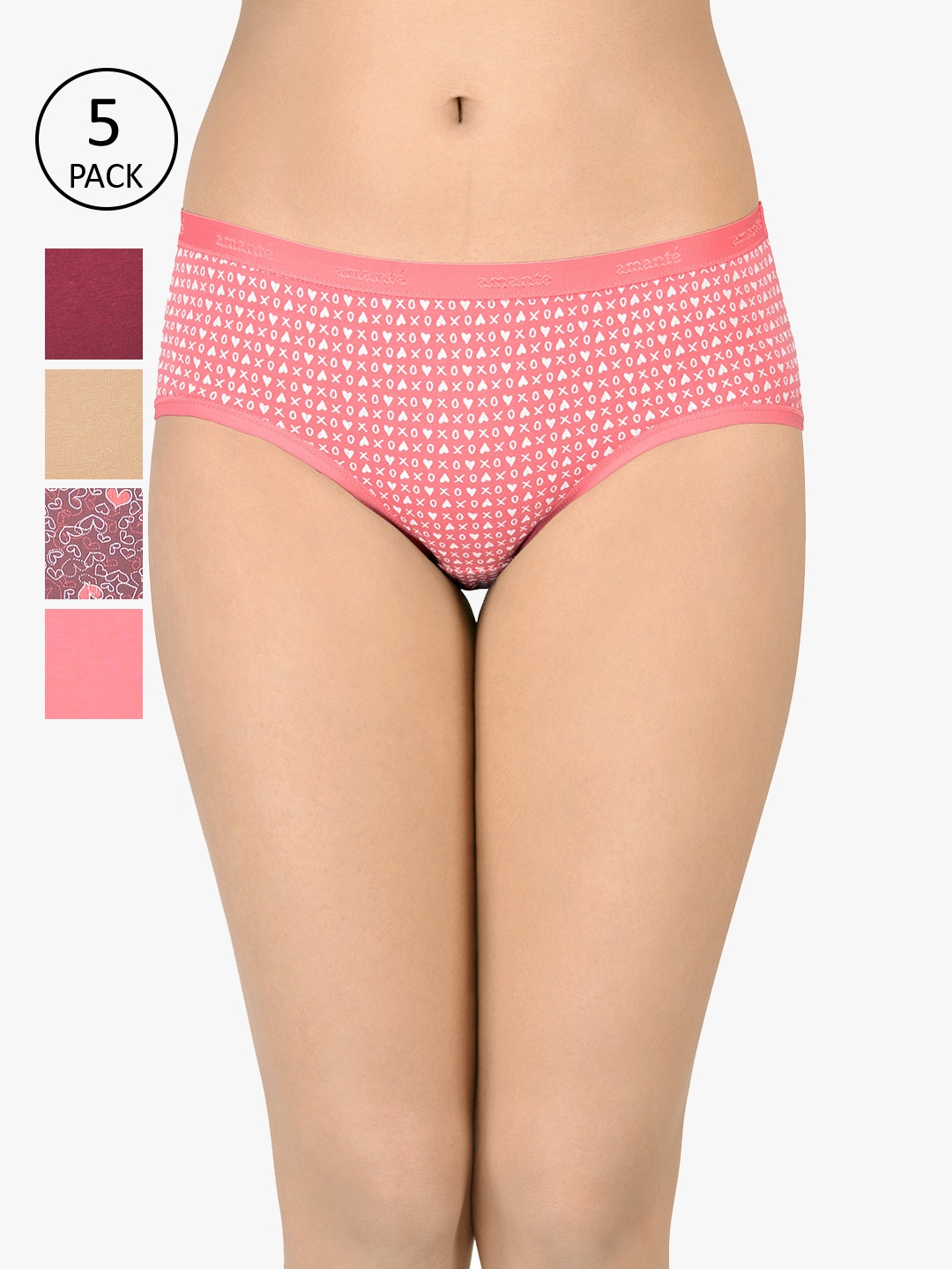 Amante Women Pack Of 5 Low-Rise Hipster Briefs PPK45301, Assorted
