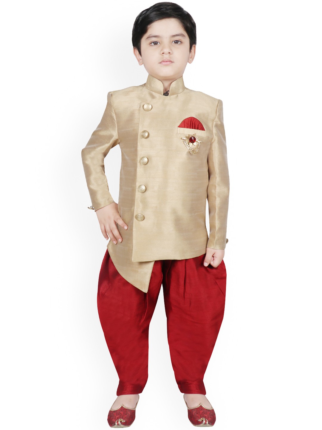 

SG YUVRAJ Boys Beige & Red Sherwani Set