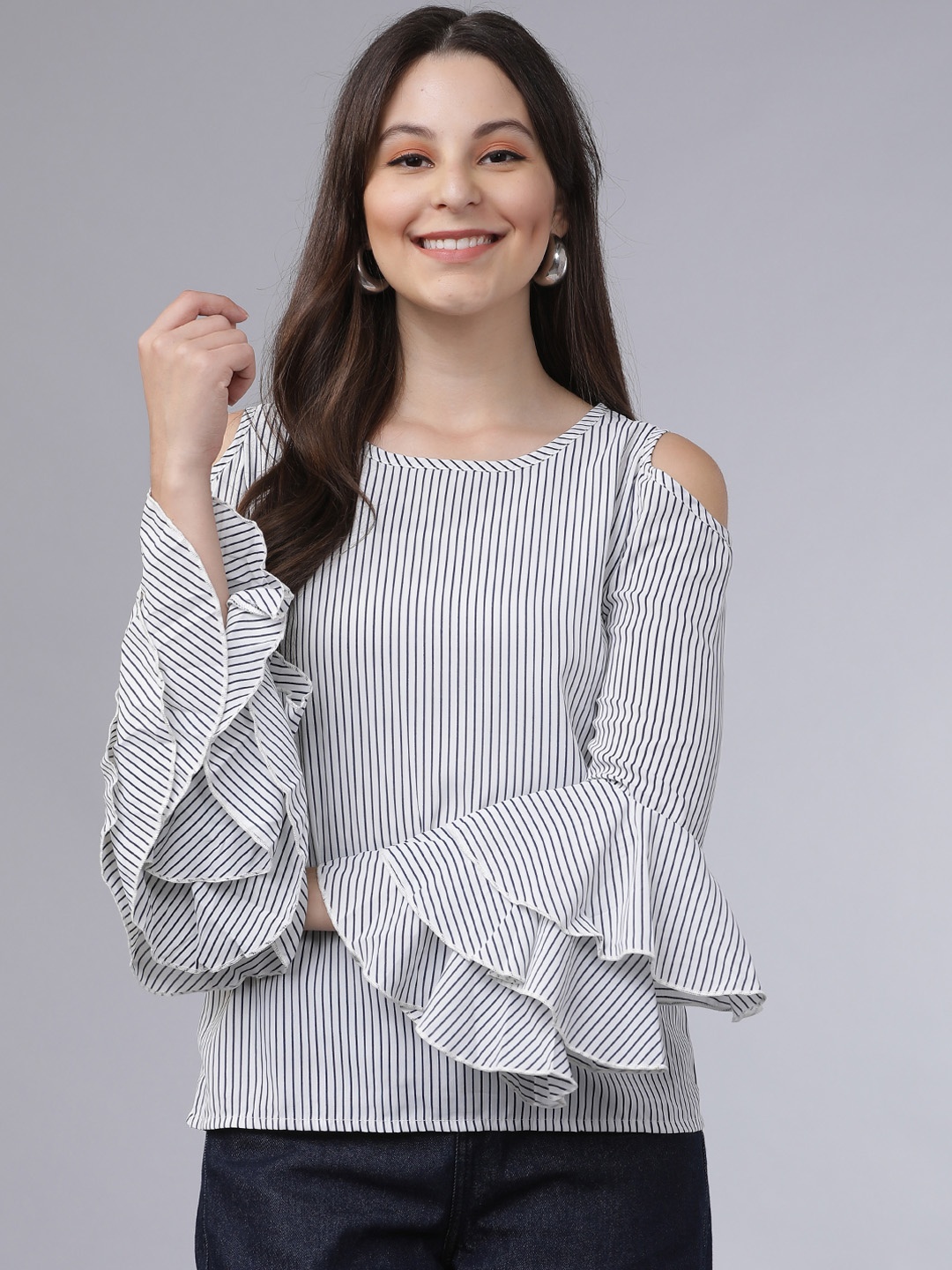 

Mumbai Slang Chic Women White Striped Top