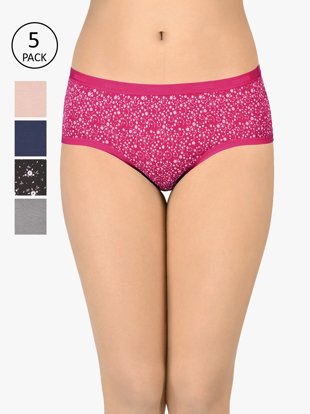 

Amante Women Assorted Pack of 5 Low Rise Hipster Brief - PPK45301