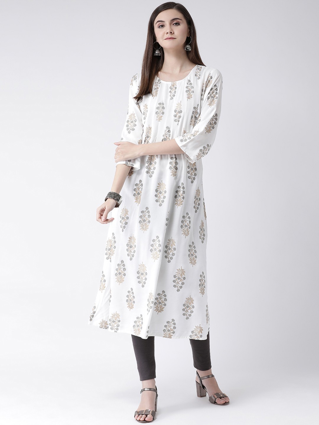 

Span Women White & Beige Floral Printed Anarkali Kurta