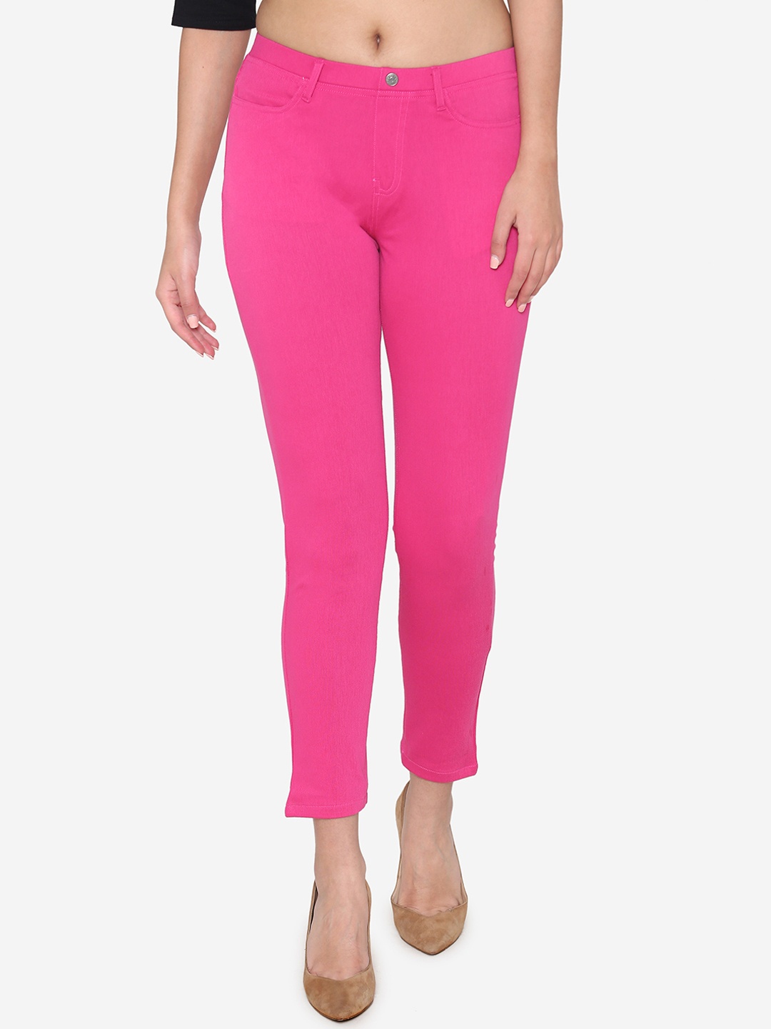 

Vami Women Pink Solid Regular-Fit Jeggings