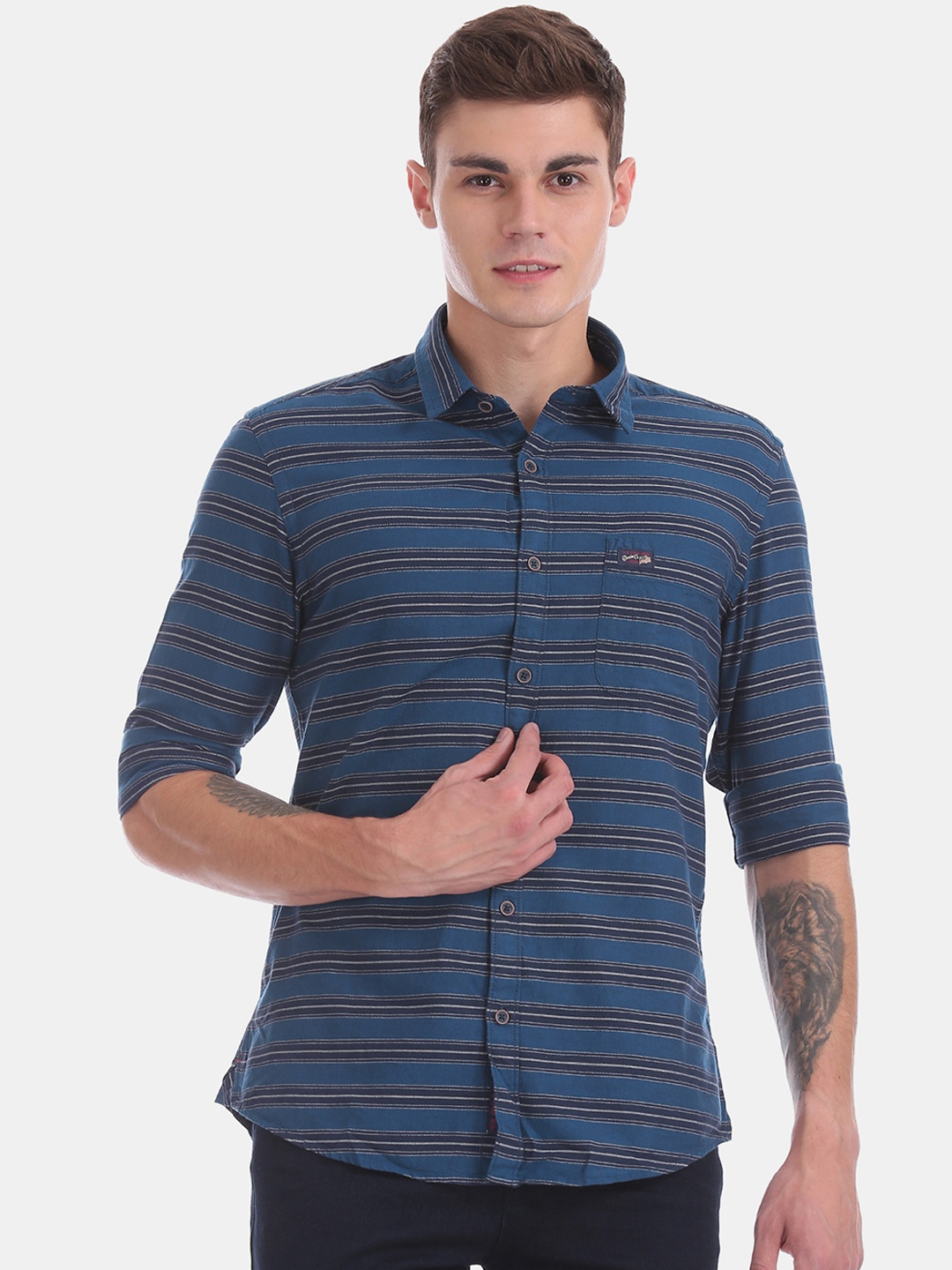 

U.S. Polo Assn. Denim Co. Men Blue Regular Fit Striped Casual Shirt