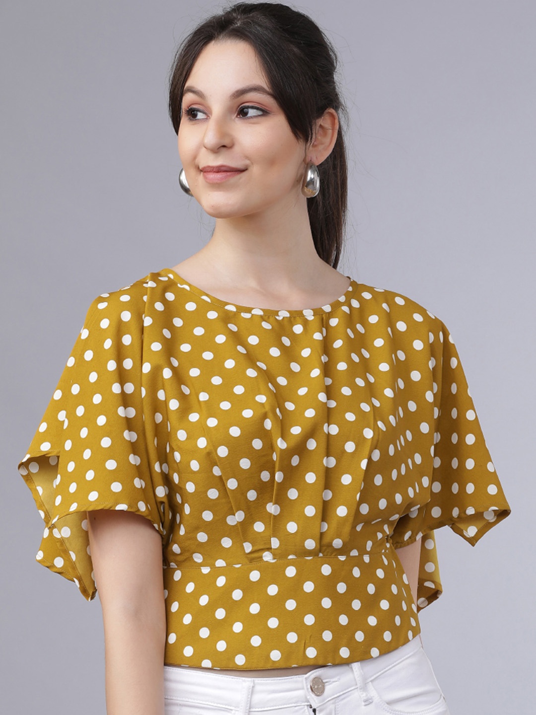

Tokyo Talkies Women Mustard Yellow & White Printed Top