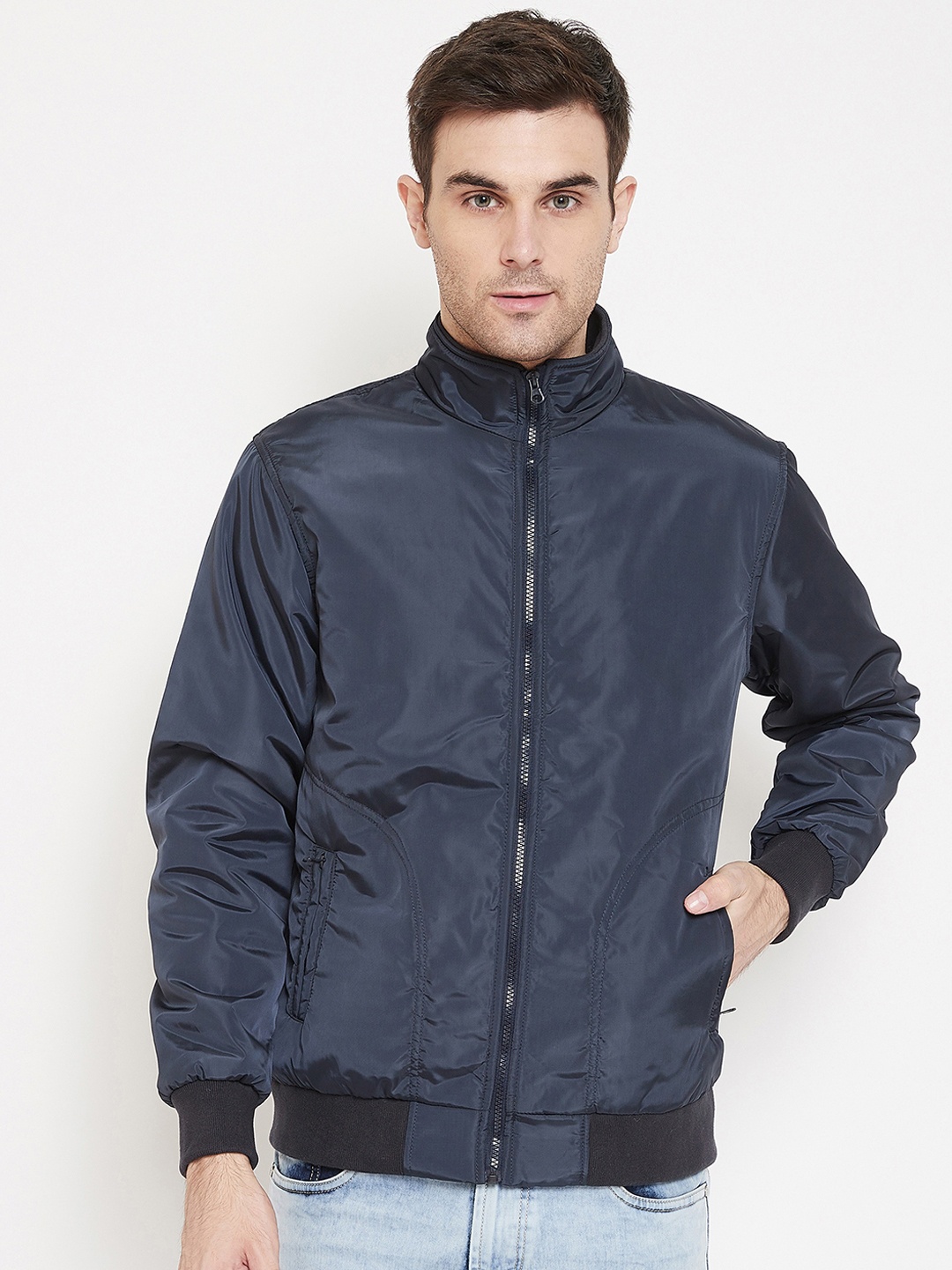 

PERFKT-U Men Navy Blue Solid Lightweight Bomber Jacket