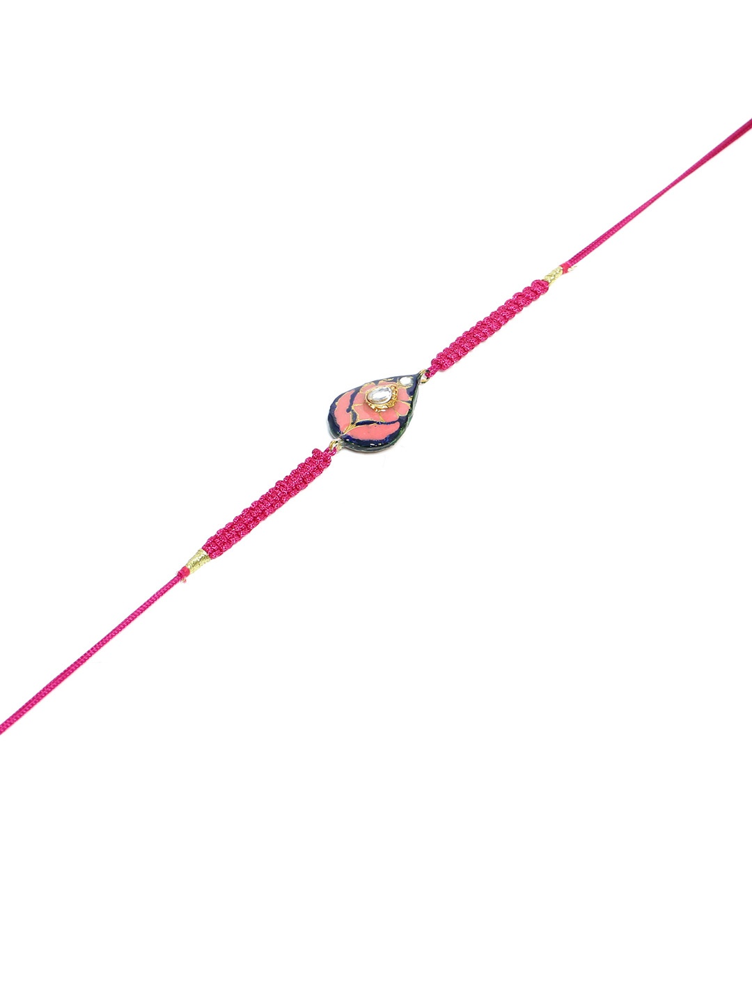 

Shoshaa Gold-Plated Pink & Blue Kundan Reversible Meenakari Single Bhai Rakhi