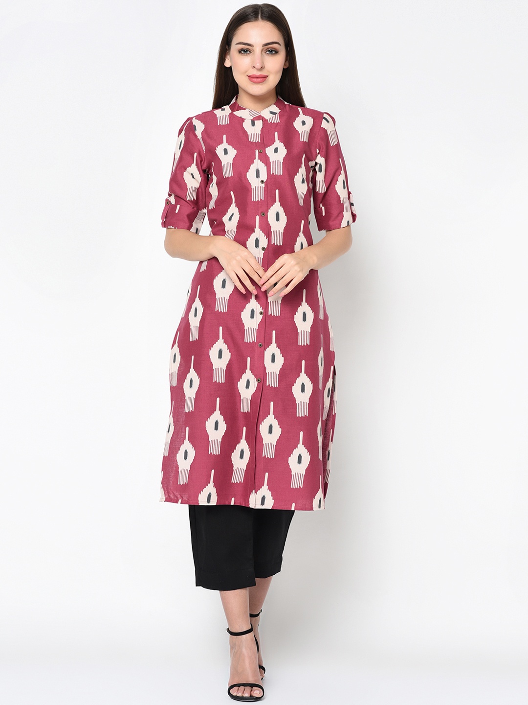 

FLAVIDO Women Pink Printed Straight Kurta
