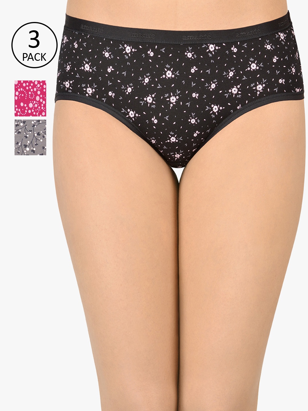 

Amante Women Pack Of 3 Printed Hipster Briefs PPK43101, Pink