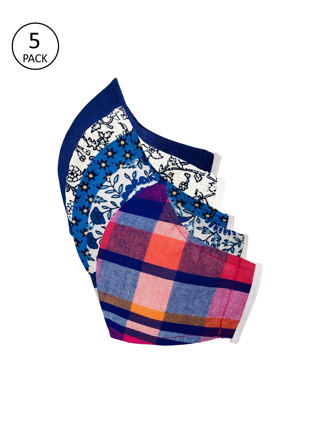 

Sera Adults Pack Of 5 Blue Printed 3-Ply Reusable Cloth Masks