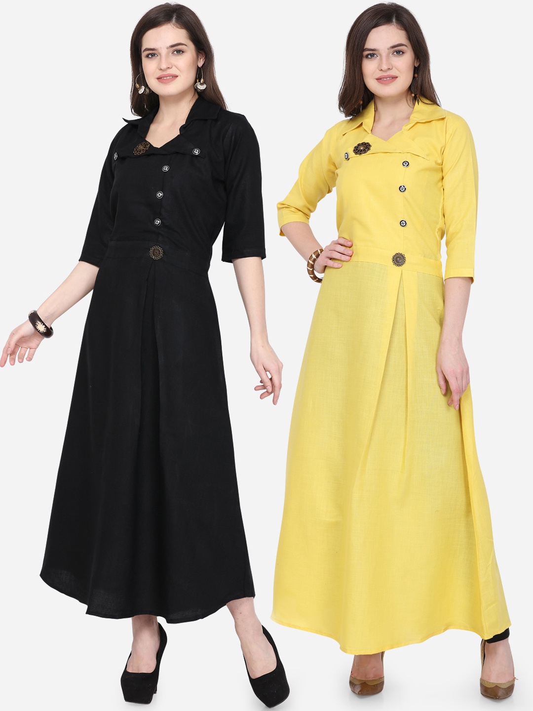 

Silk Bazar Women Pack Of 2 Black & Yellow Embellished Anarkali Kurta