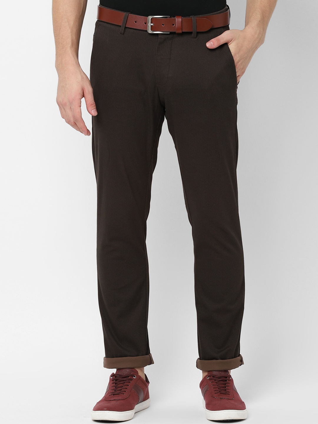 

Allen Solly Men Brown Slim Fit Self Design Regular Trousers