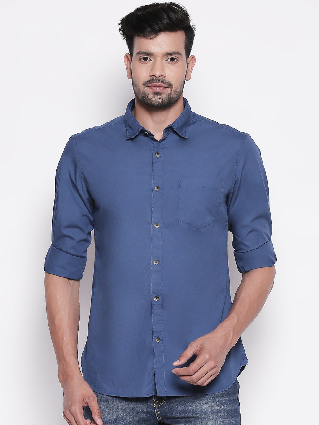 

BYFORD by Pantaloons Men Blue Slim Fit Solid Casual Shirt