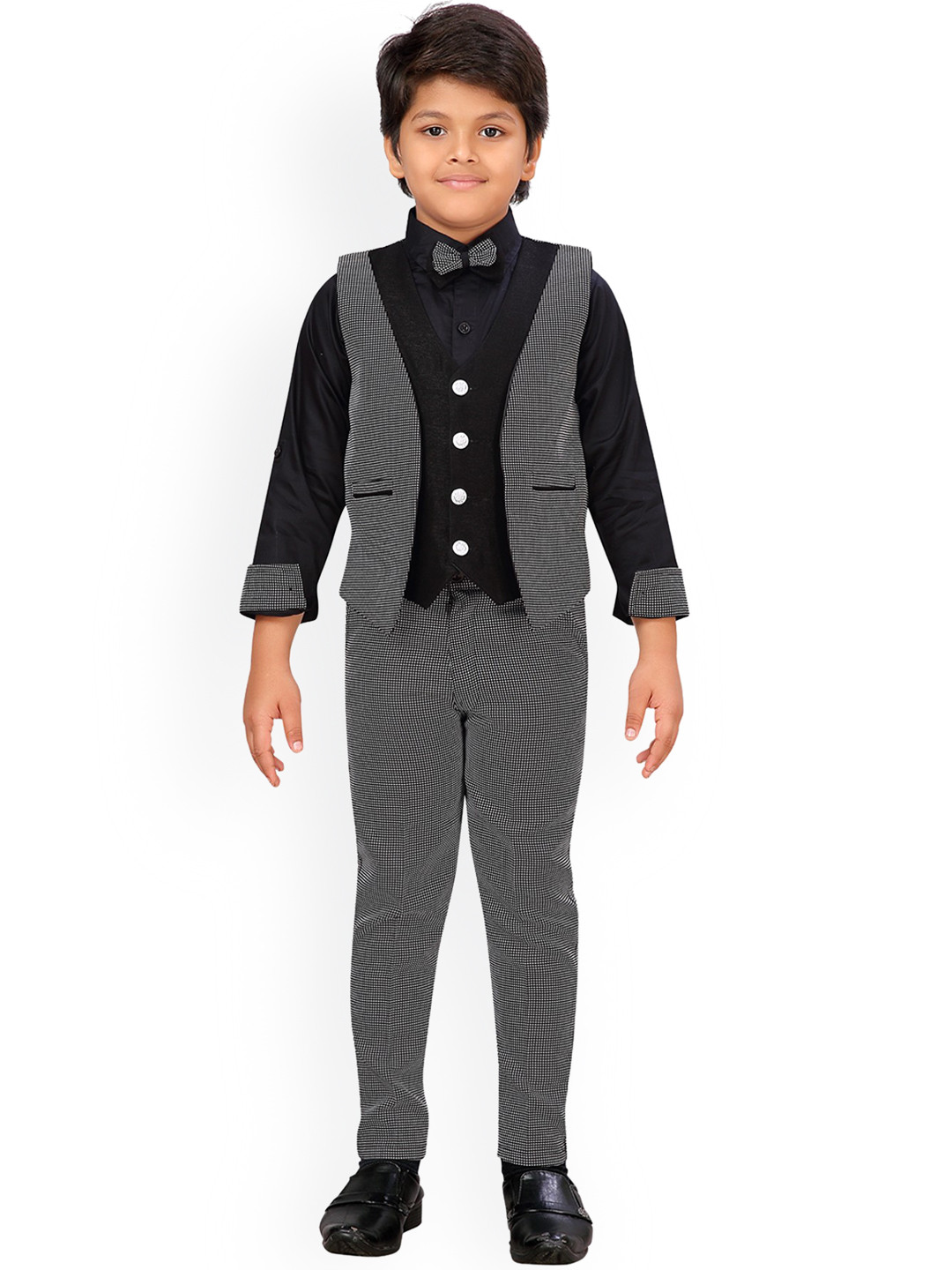 

Aj DEZInES Boys Black & White Solid Shirt with Trousers