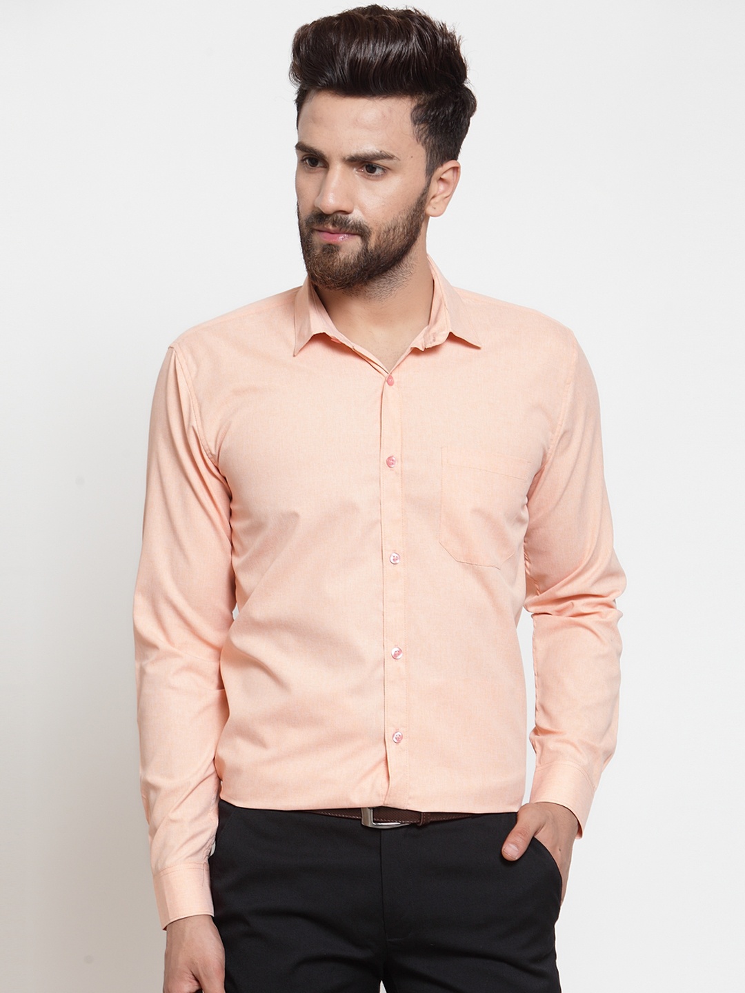 

JAINISH Men Peach-Coloured Classic Regular Fit Solid Formal Shirt