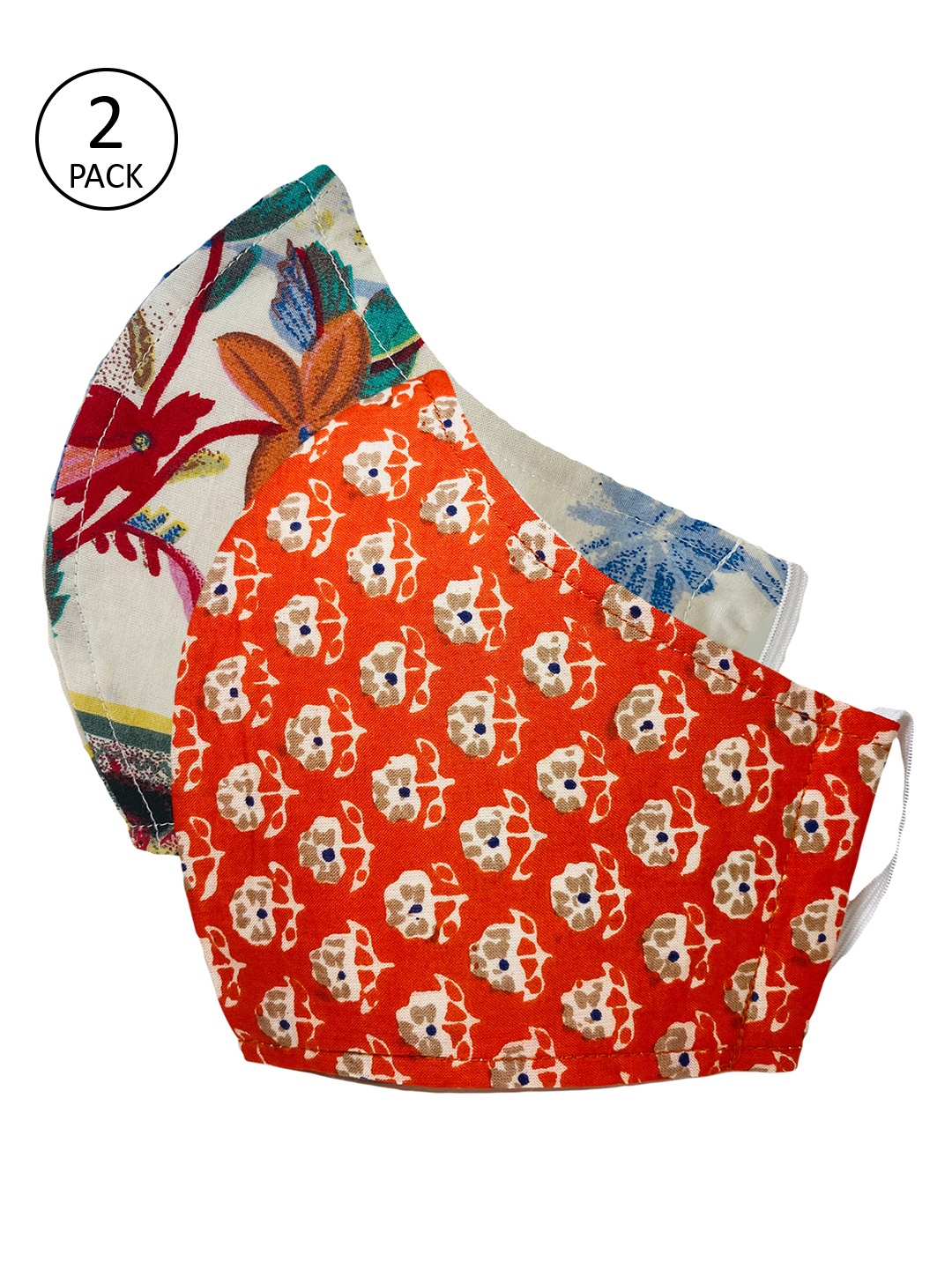 

Sera Unisex Pack of 2 Pcs Orange & White Reusable 3-Ply Protective Outdoor Masks